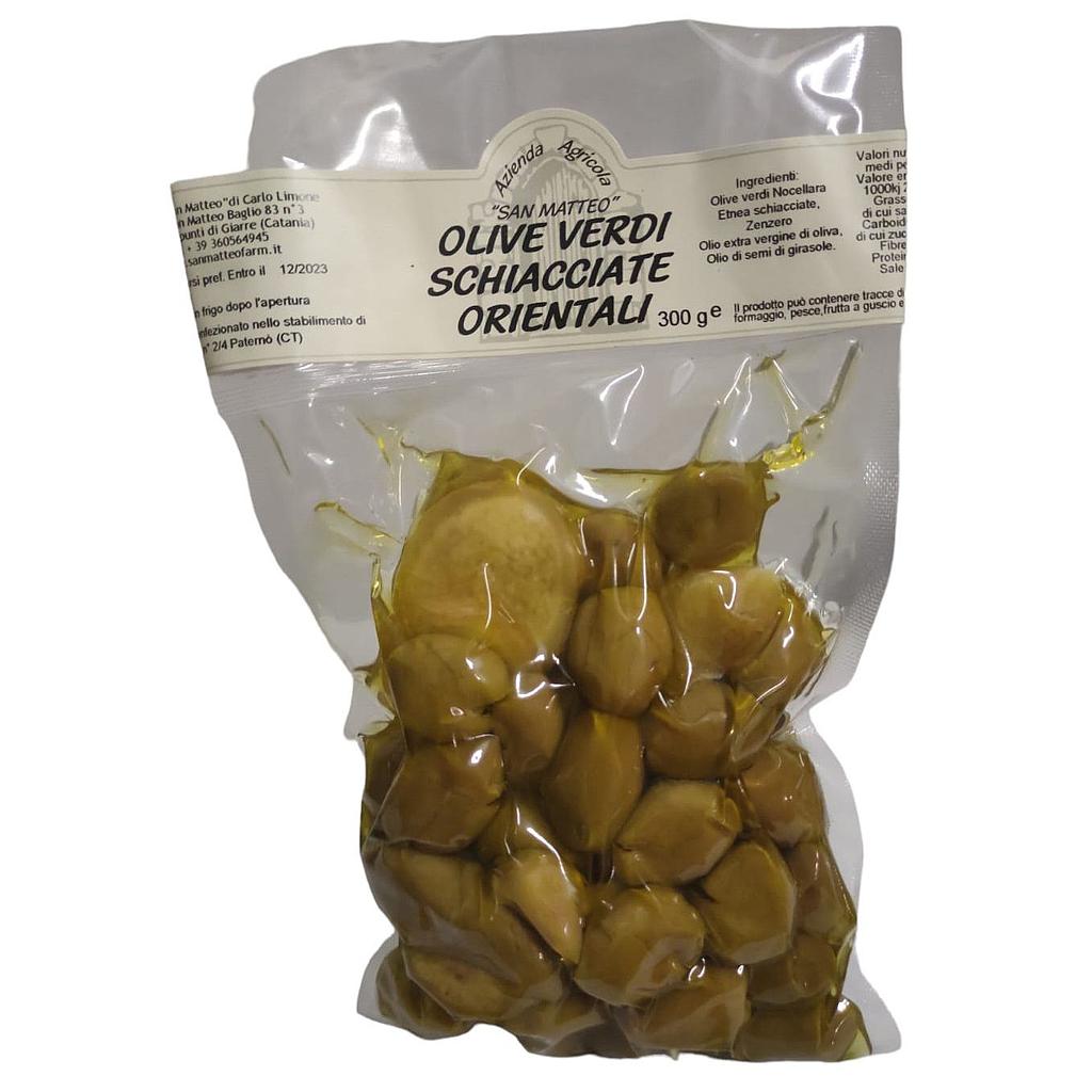 Olive verdi schiacciate orientali (con zenzero) - 300 g