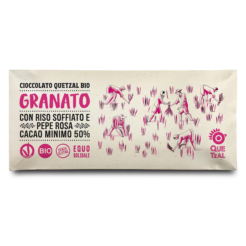 GRANATO - Cioccolata con pepe rosa e riso soffiato 50% cacao BIO - 60 g