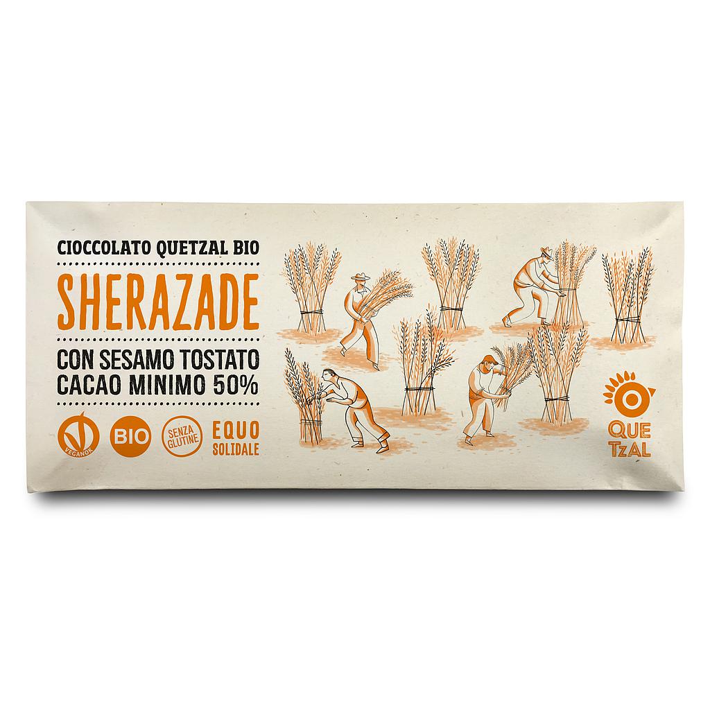 Sherazade - Modica Schokolade mit Sesam und Orangenschalen BIO, 60g